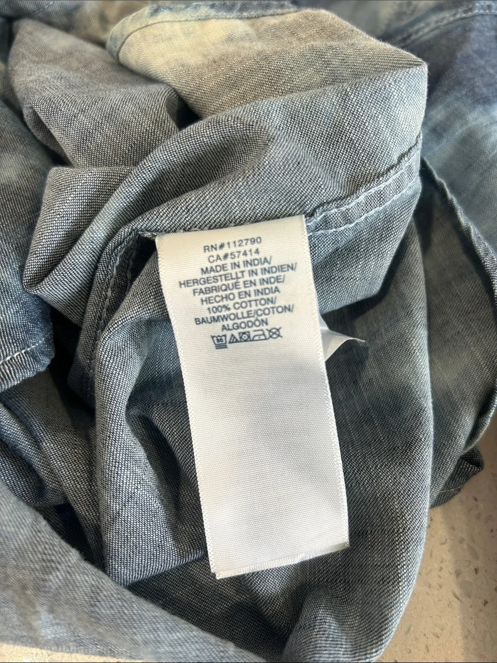 True religion, bleached, indigo western shirt, blue white size extra large